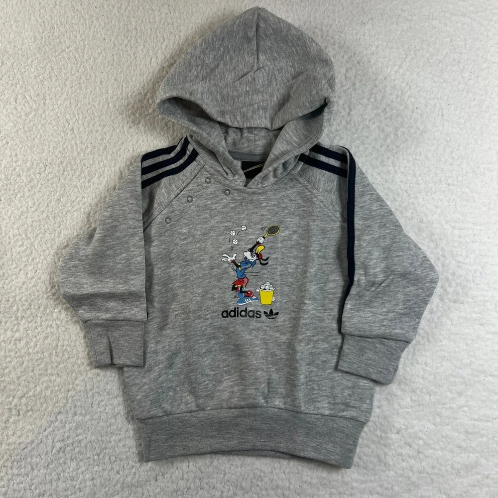 Adidas Goofy Hoodie Kids‎ 12M Gray Disney Sport Graphic Pullover Vintage NWT